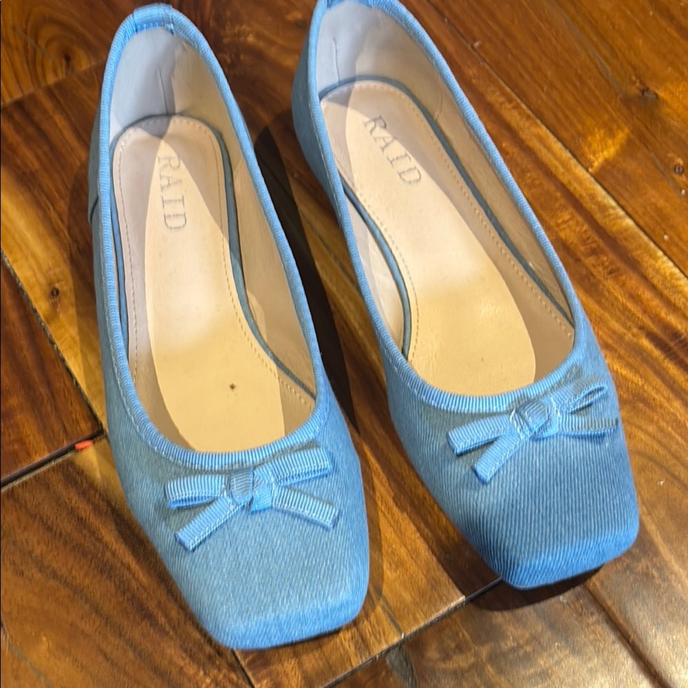 RAID Blue Suede Flats with Bow Detail